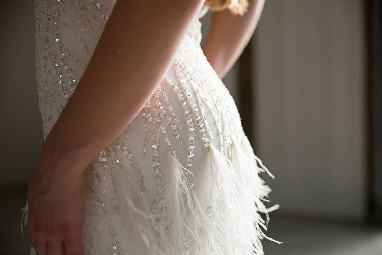 Blair Mini Shimmer and Feather Wedding Rehearsal Dress - CBB Market 