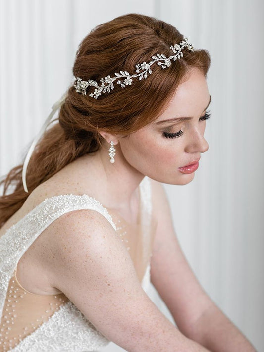 HB2058 Bridal Hairpiece With pearl flowers and Rhinestone - CBB Market